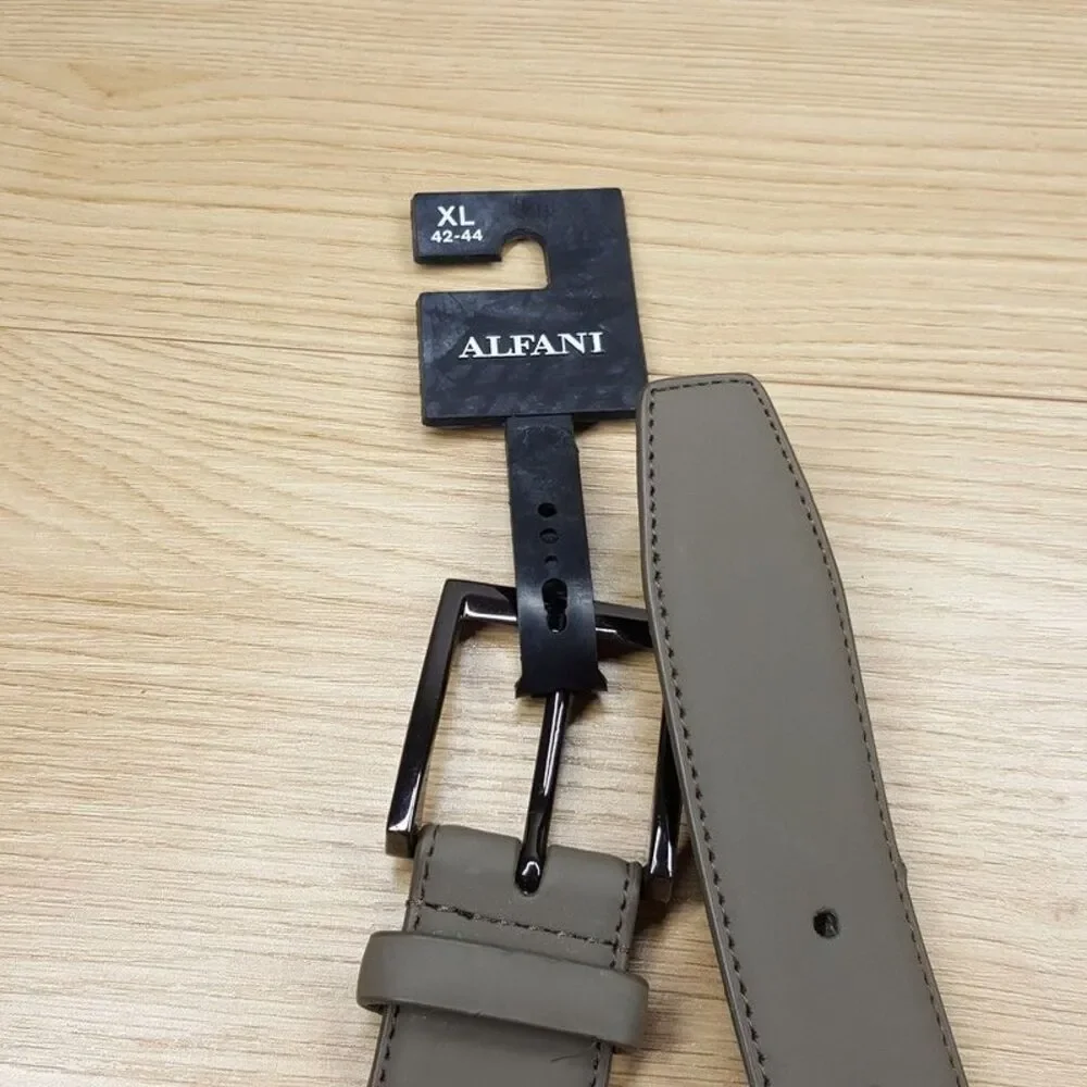 ALFANI Belt Mens Size XL 42 44 Taupe Faux Nubuck Leather Classic Dress Casual